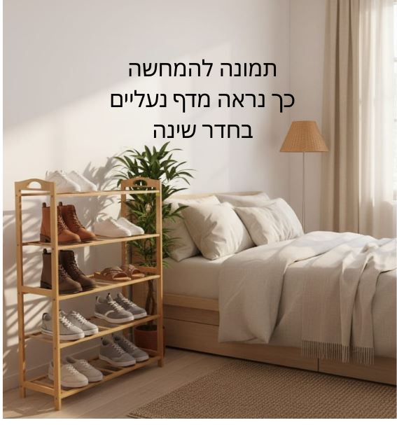 כוננית נעליים מעץ במבוק 5 קומות | ארון נעליים פתוח | מדף אחסון מעוצב לבית