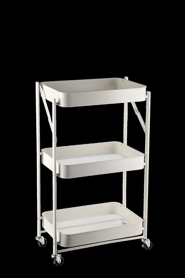 עגלת אחסון מתכת מתקפלת 3 קומות על גלגלים – שימושית, אלגנטית ועמידה בצבע לבן או שחור