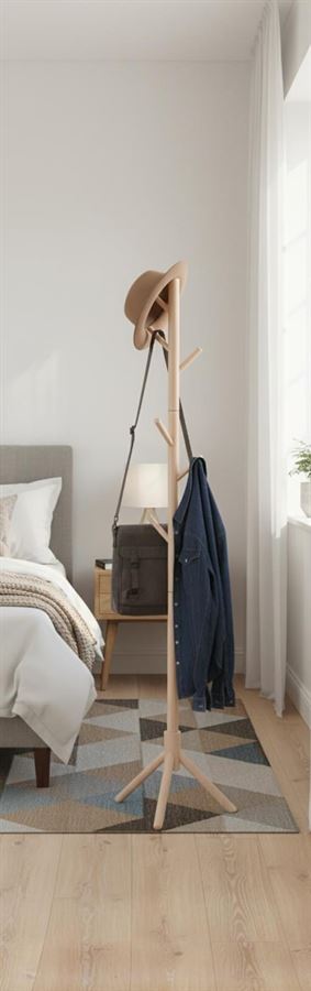 מתלה בגדים עומד מעץ טבעי בעיצוב נורדי – עמוד תלייה דקורטיבי מבמבוק למעילים ותיקים לבית ולמשרד