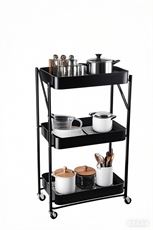 עגלת אחסון מתכת מתקפלת 3 קומות על גלגלים – שימושית, אלגנטית ועמידה בצבע לבן או שחור הום סייל - מוצרים איכותיים לבית