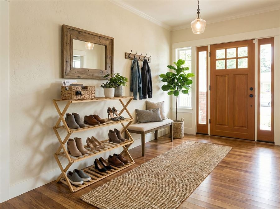 כוננית מדפים לנעליים מעץ במבוק – מדף נעליים 4 קומות לבית ולכניסה