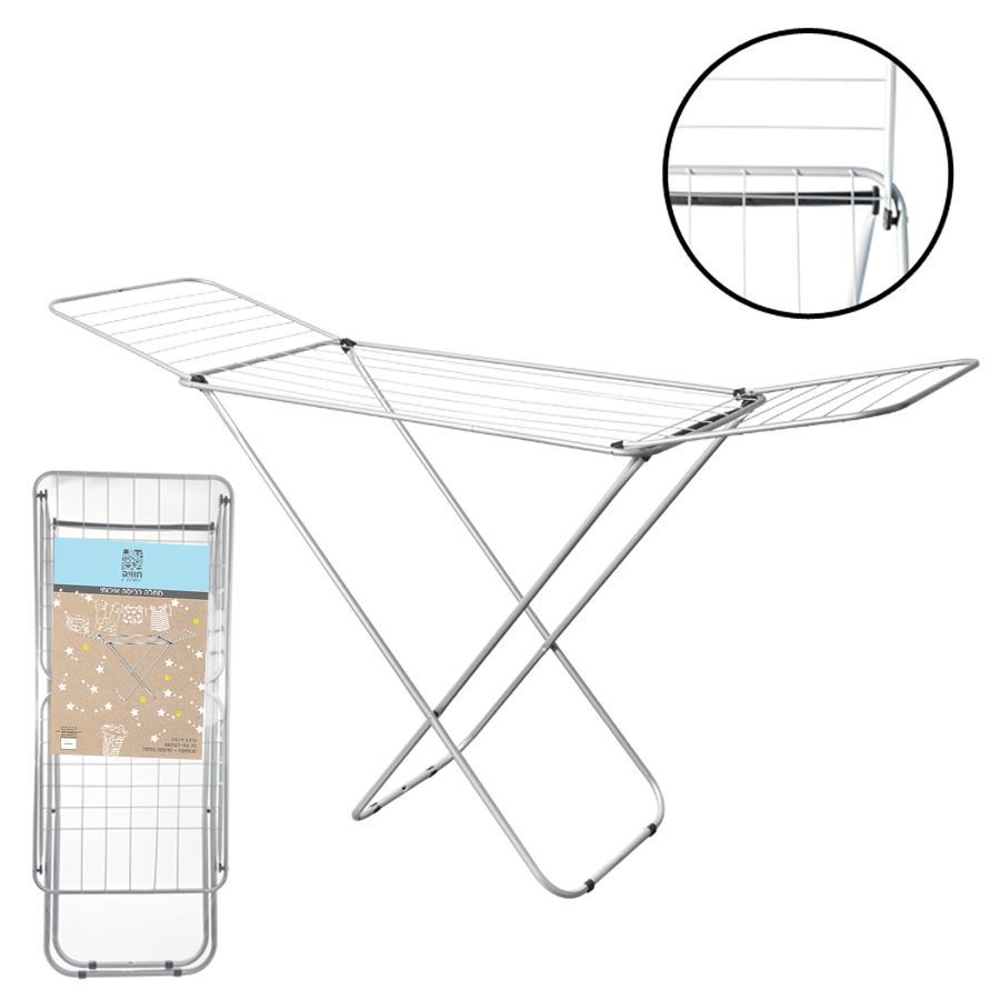 מתלה כביסה מתקפל עם כנפיים - חזק ויציב, 18 מטר תלייה | דגם איכותי לבית ולמרפסת