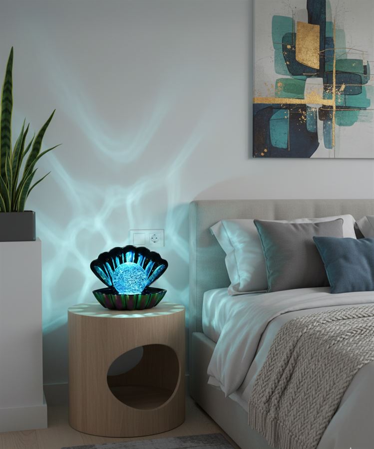 מנורת צדף יוקרתית עם כדור זוהר מחליף צבעים ,תאורת לילה דקורטיבית ,מנורת אווירה לחדר שינה ולסלון