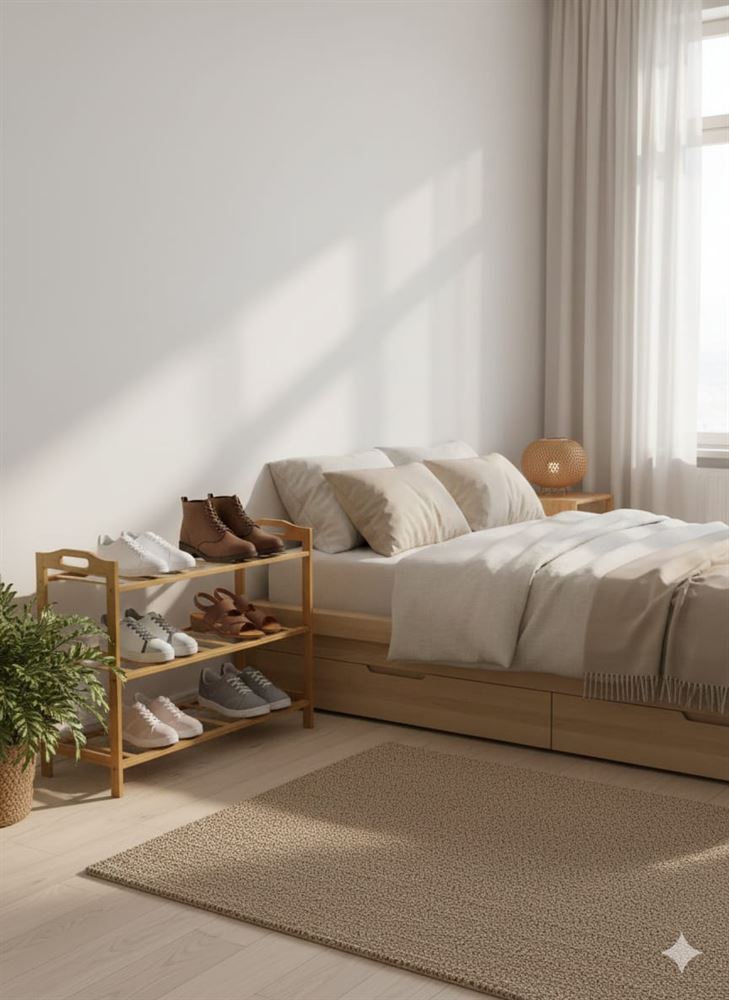 כוננית נעליים מעץ במבוק 3 קומות | ארון נעליים פתוח | מדף אחסון מעוצב לבית