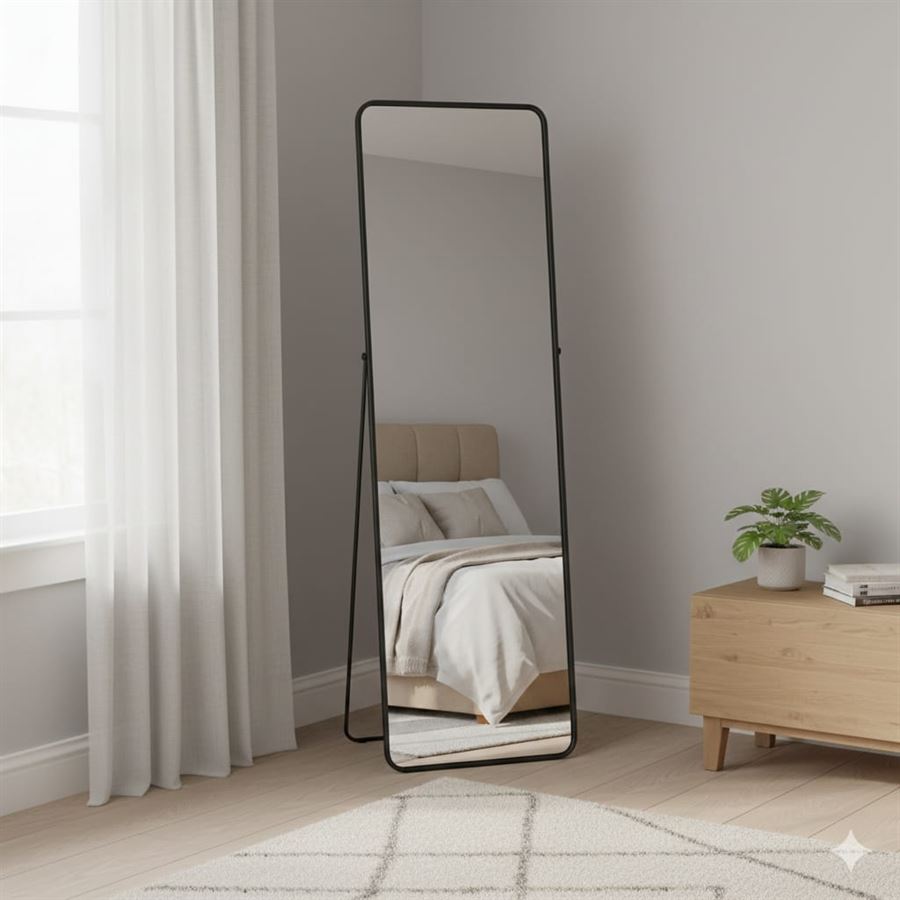 מראת גוף עומדת/לתלייה על הקיר – מראת רגל גדולה בעיצוב מודרני מסגרת מתכת לבנה